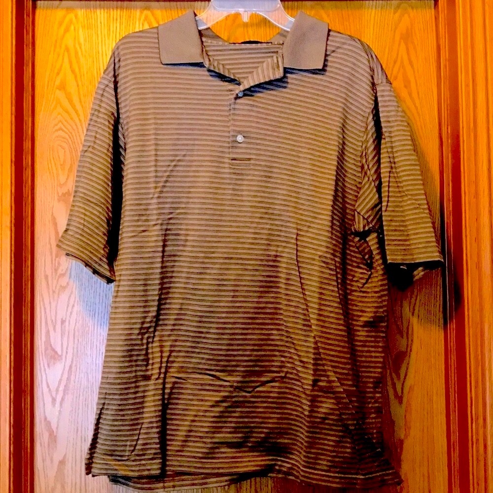 Carnoustie L tan striped mercerized cotton polo